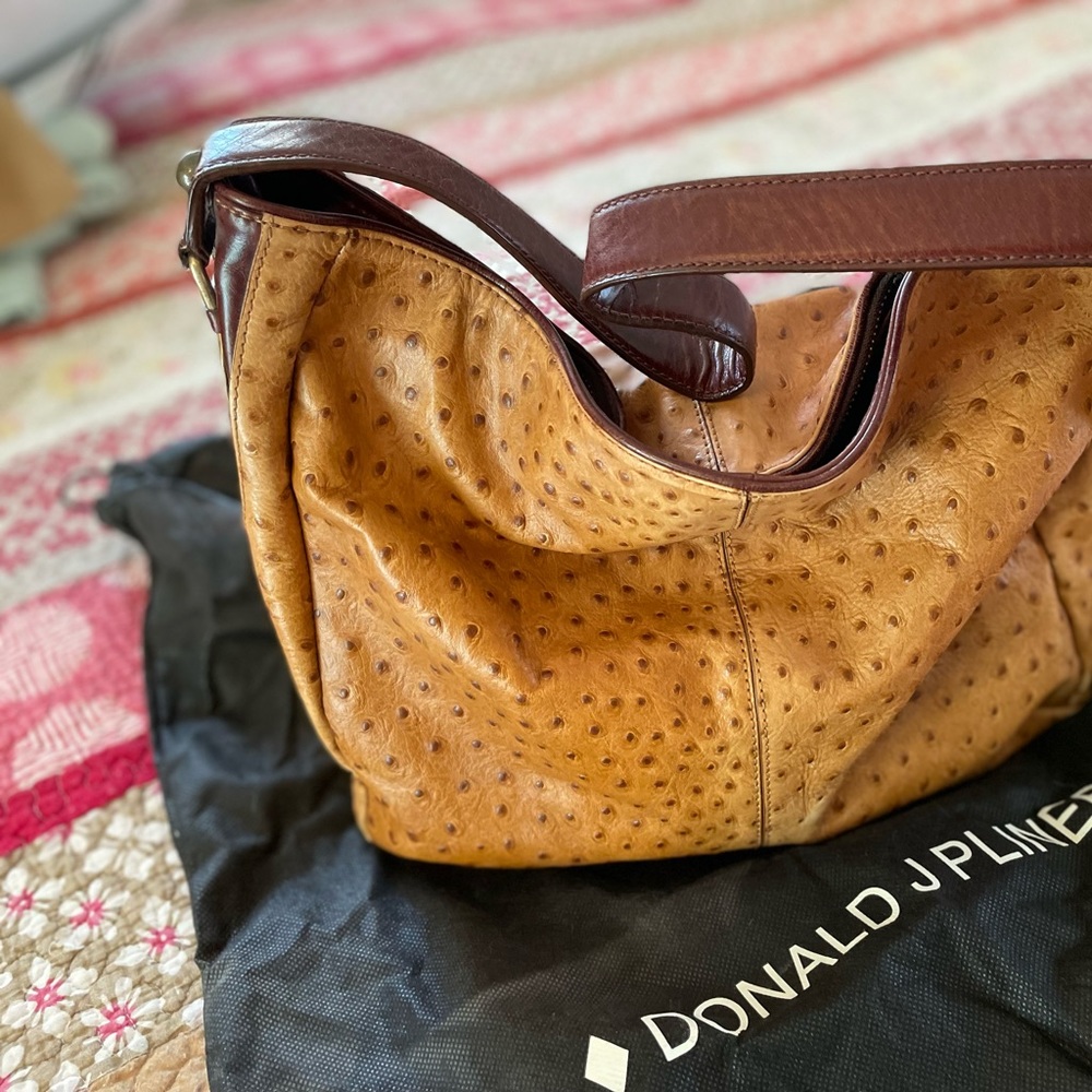 Donald J. Pliner Tan Ostrich-Embossed Hobo Bag